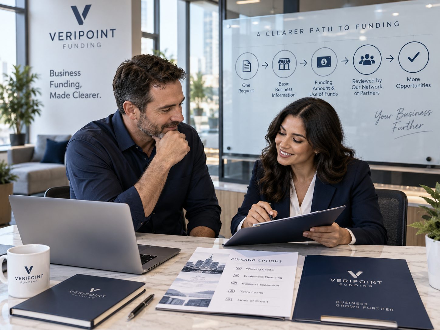Established business owner reviewing business funding information at a laptop